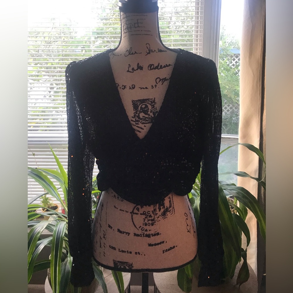NWT Sincerely Jules Black Sequin Long Sleeve Crop Top